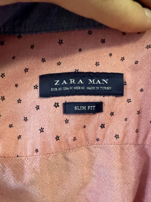 Чоловіча сорочка коротким рукавом Zara S мужская рубашка розовая