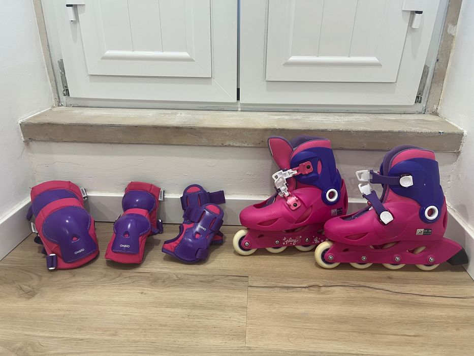 Patins em linha + material proteção