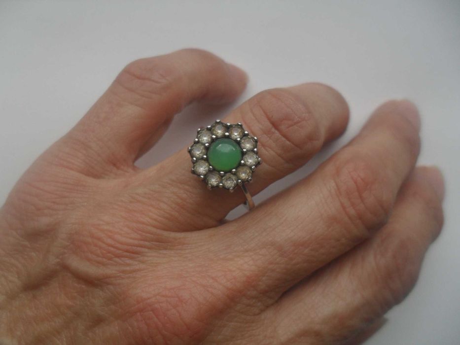 Srebrny pierścionek - rozetka z chryzoprazem - cena ost