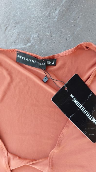 Sukienka mini z długim rękawem wycięcie marszczona sznurki L 40 Nowa