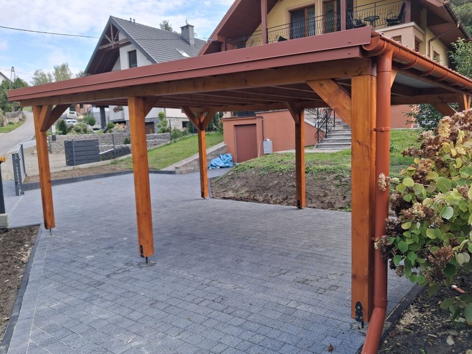 Wiata garażowa drewniana carport zadaszenie tarasu garaż
