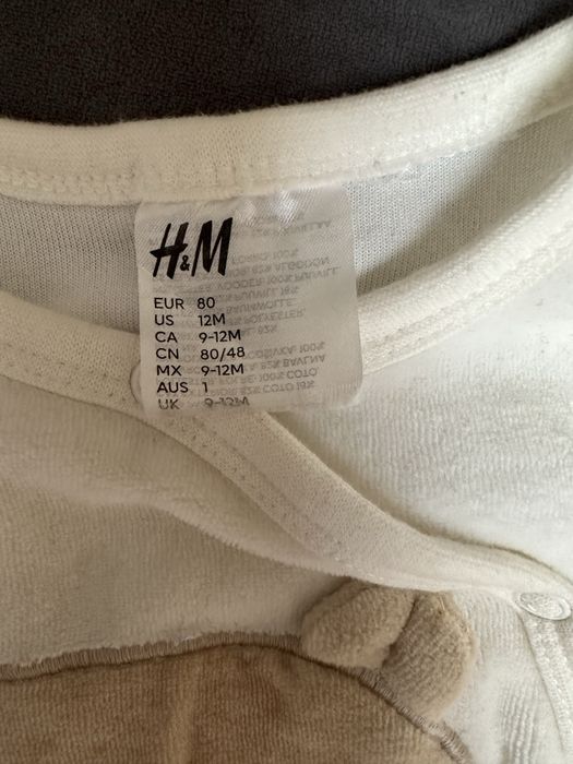 Дитячий теплий велюровий  комбінезон  H&M  молочний 80 см 9-12 міс