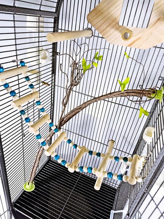 Клетка для птиц B04, элитный вольер с аксессуарами,черный, 101х37х27см