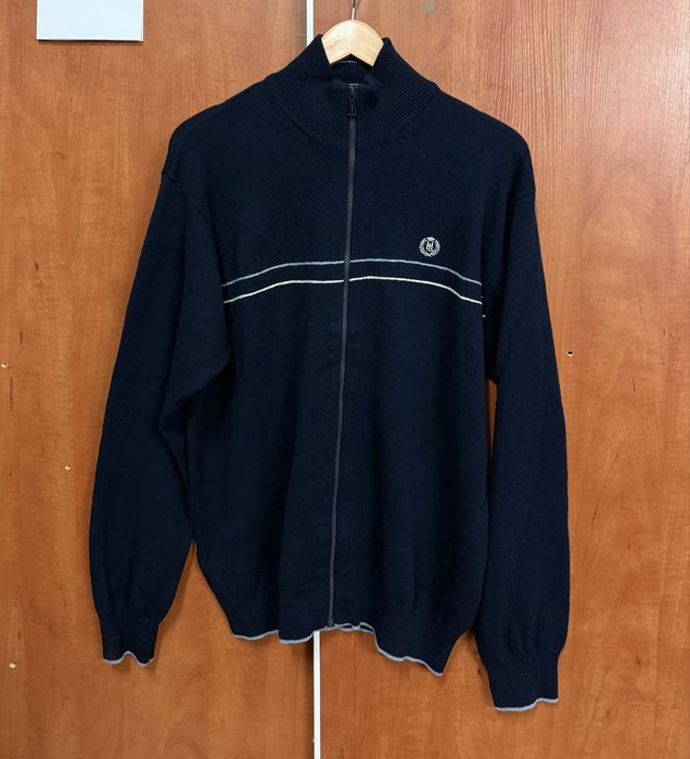 Henri Lloyd • Sweter męski • 100% Lambs wool • wełna jagnięca granatowy rozpinany golf XXL