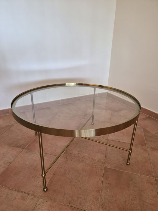 Mesa de centro Torsjo, efeito dourado/vidro, 88 cm