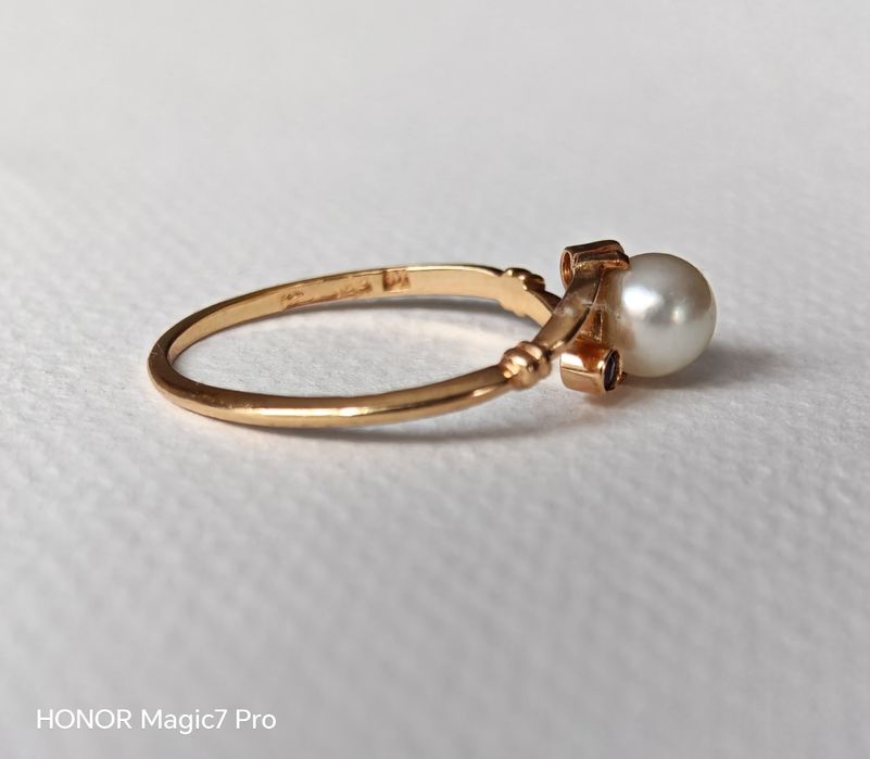 Pierścionek, złoto 18k, perła.