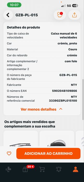 Manete de velocidades + fole NTY GZB-PL-015 – Opel Astra H