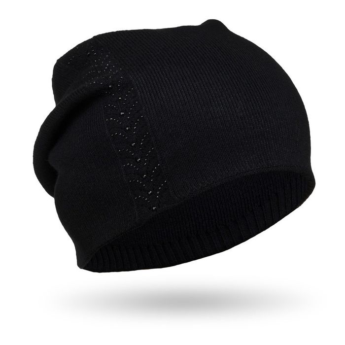 czapka damska beanie z kryształkami czarna - peterson