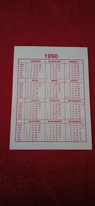 Calendário de bolso Alvor de 1990