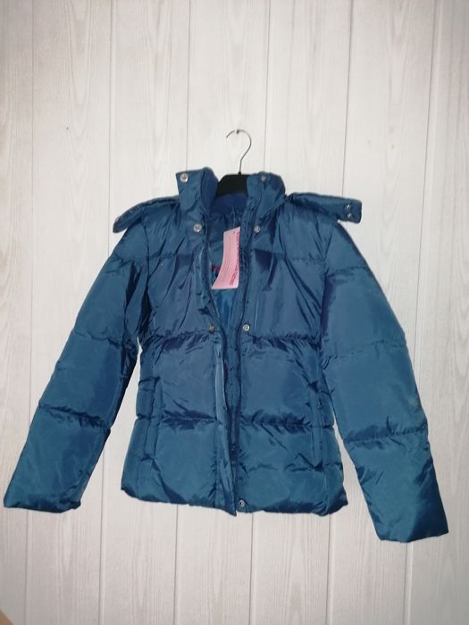 Kurtka z kapturem na zimę granatowa dziewczęca 116-122 dziewczęca