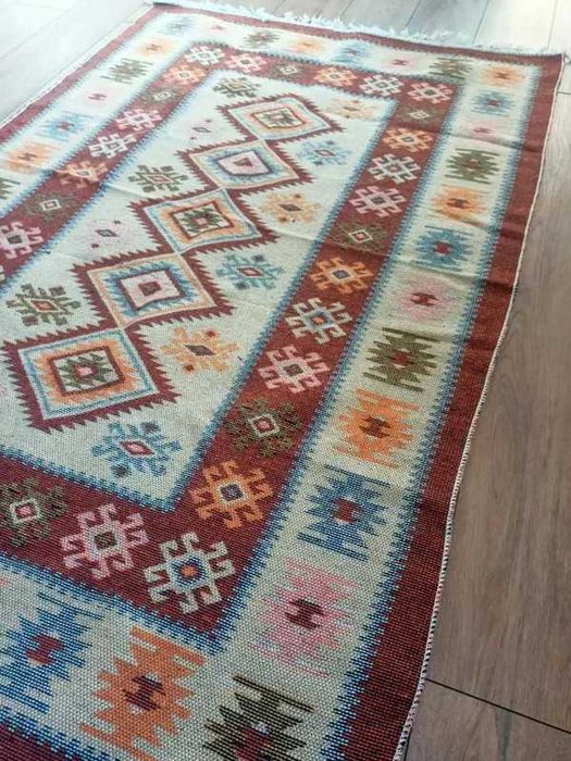 Dywan 120x180 z frędzlami duży dywanik bawełna boho mata dwustronna