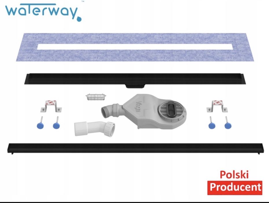 Nowy odpływ liniowy 80cm pod płytkę czarny z syfonem Viega slim
