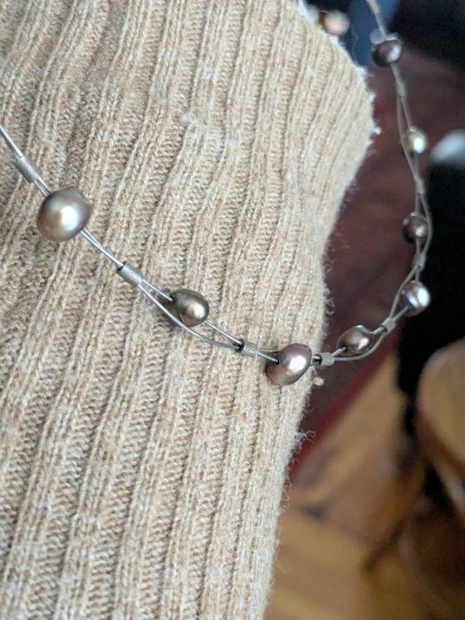 Naszyjnik srebro i perły brązowe