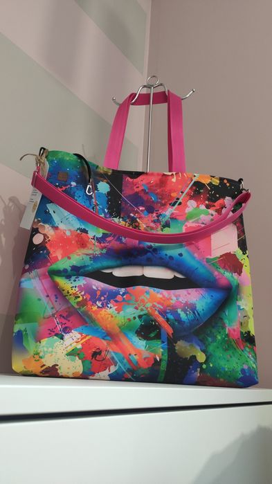 Torebka usta kobiety shopper bag abstrakcja XXL
