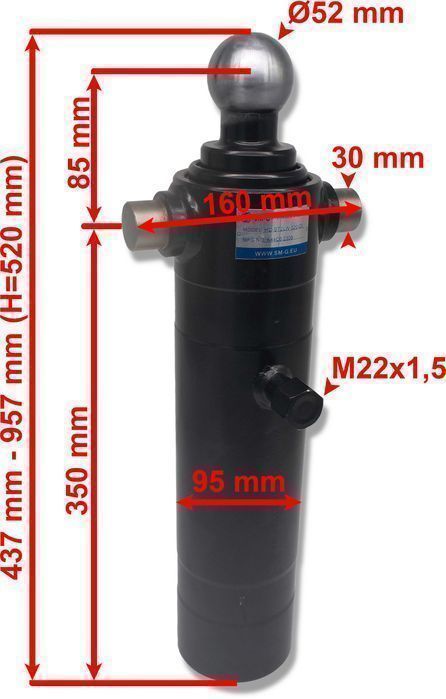 Hydraulika wywrotu 2m 520 5T 12V KIPRA PRZYCZEPKI + ZAWIASY [7243]