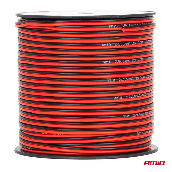 Kabel głośnikowy dwużyłowy CCA 2x0.5mm2 100m 2.5A AMIO-04456