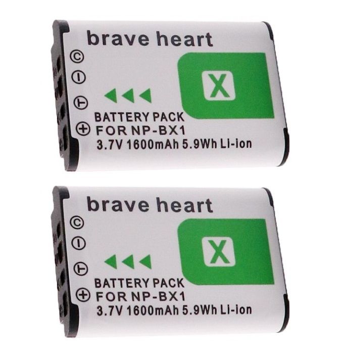 Conjunto de 2 baterias Brave Heart NP-BX1, 1600 mA, para câmeras Sony
