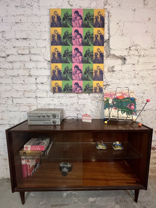 Wąska szeroka szafka rtv biblioteczka witryna 120cm prl vintage retro