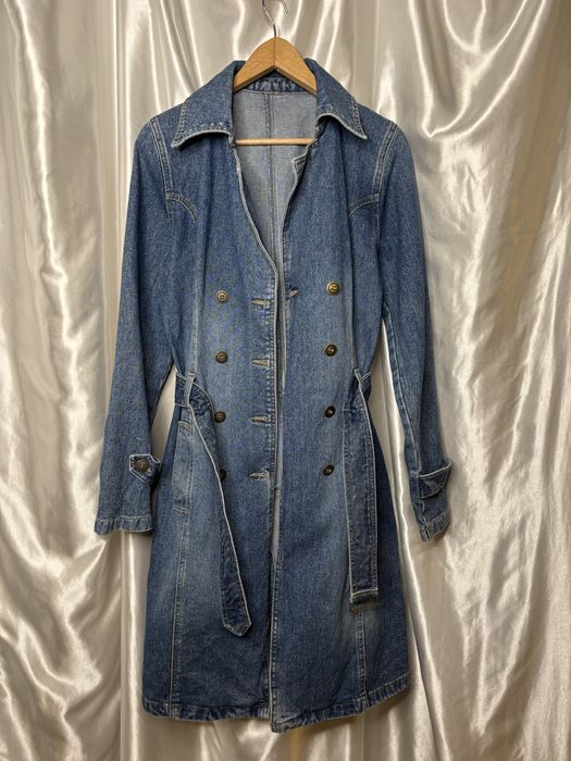 Vintage dżinsowy płaszcz płaszczyk trench trencz alternative denim 90s