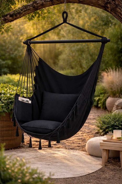 Hamak fotel wiszący ogrodowy brazylijski 100 cm Ciemny Szary