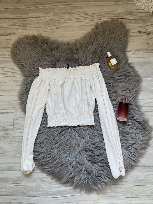 Modna bluzka top hiszpanka odkryte ramiona w prazki groszki