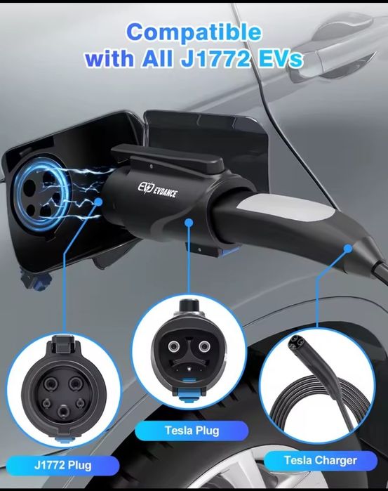 Перехідник адаптер Tesla-type 1 j1772 80A 20Kw Тесла зарядка type2 gbt