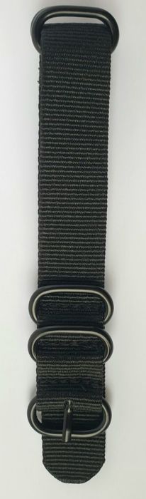 Pasek NATO nylonowy zegarek czarny stalowa sprzączka 22mm