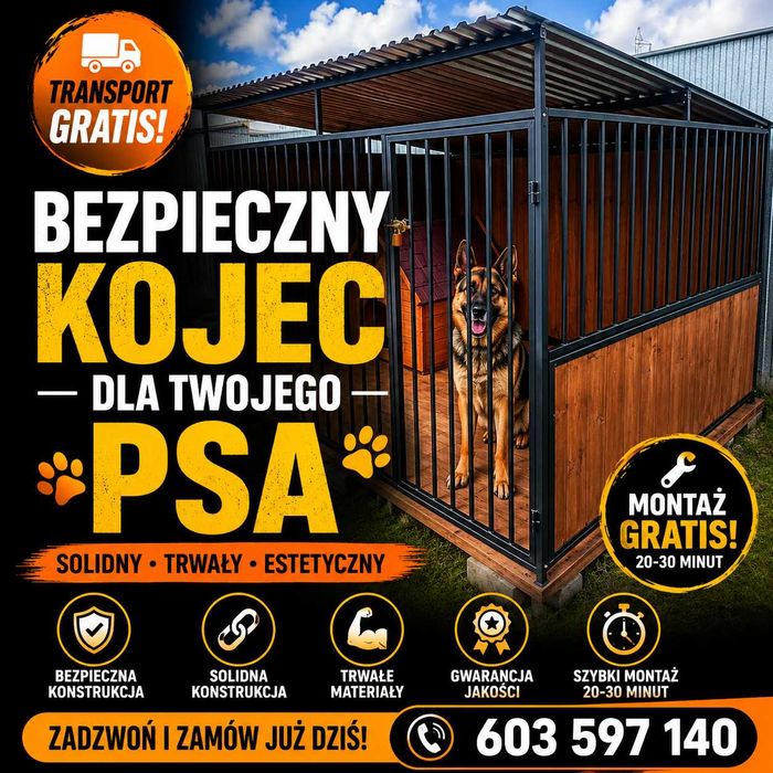 Kojec dla psa NOWY Bezpieczny PRODUCENT | MONTAŻ | TRANSPORT