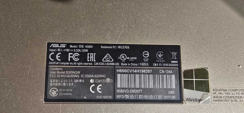 Laptop Asus n580v, 2x4GB RAM Samsung, 240GB SSD Kingston