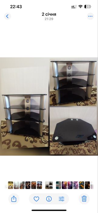 Скляна полиця, тумба (підставка під телевізор)