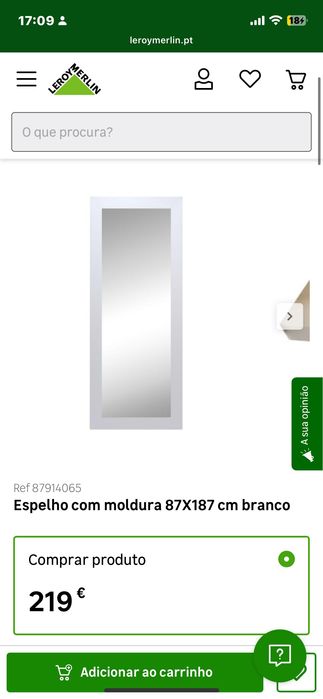 Espelho grande com moldura branca conservado