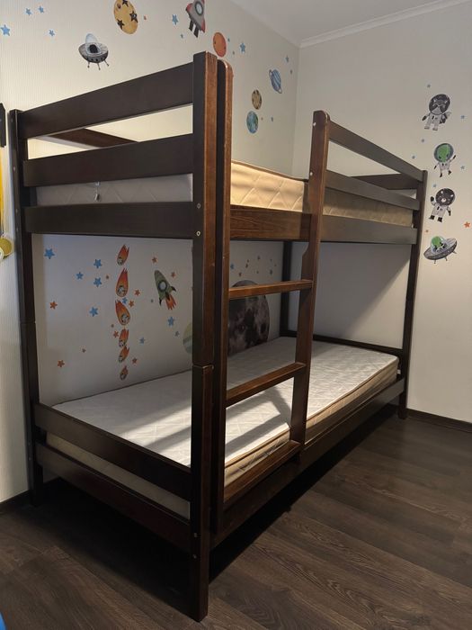 Двоярусне ліжко, темне дерево, 90/200 см