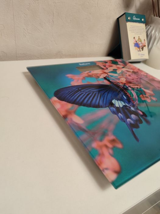 Ваги підлогові Saturn ST-PS0298 з дизайном метелика блакитні сині скло