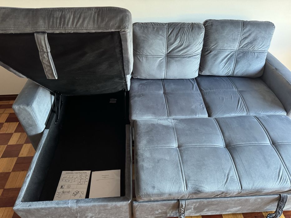Sofá-Cama com Chaise Longue "Pau" 215cm Cinza