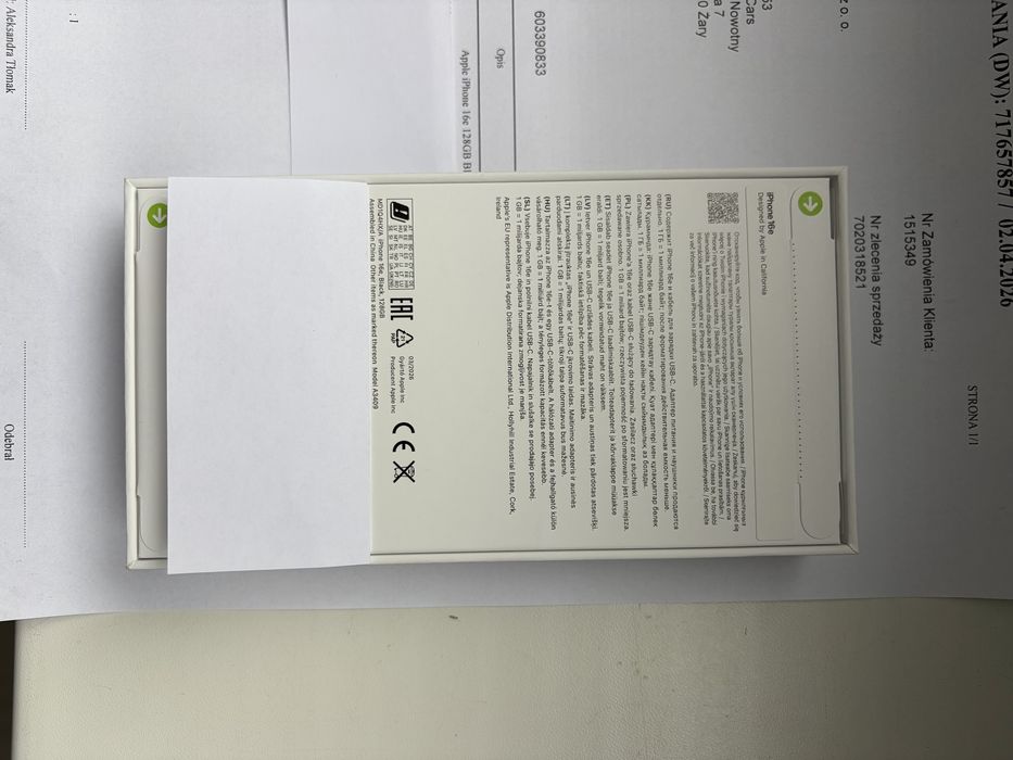 Nowy z plombami iphone 16e 128 GB czarny