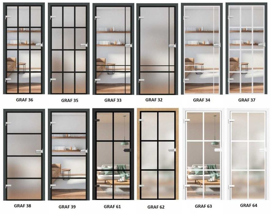 Drzwi szklane Loft Glass 6 pól