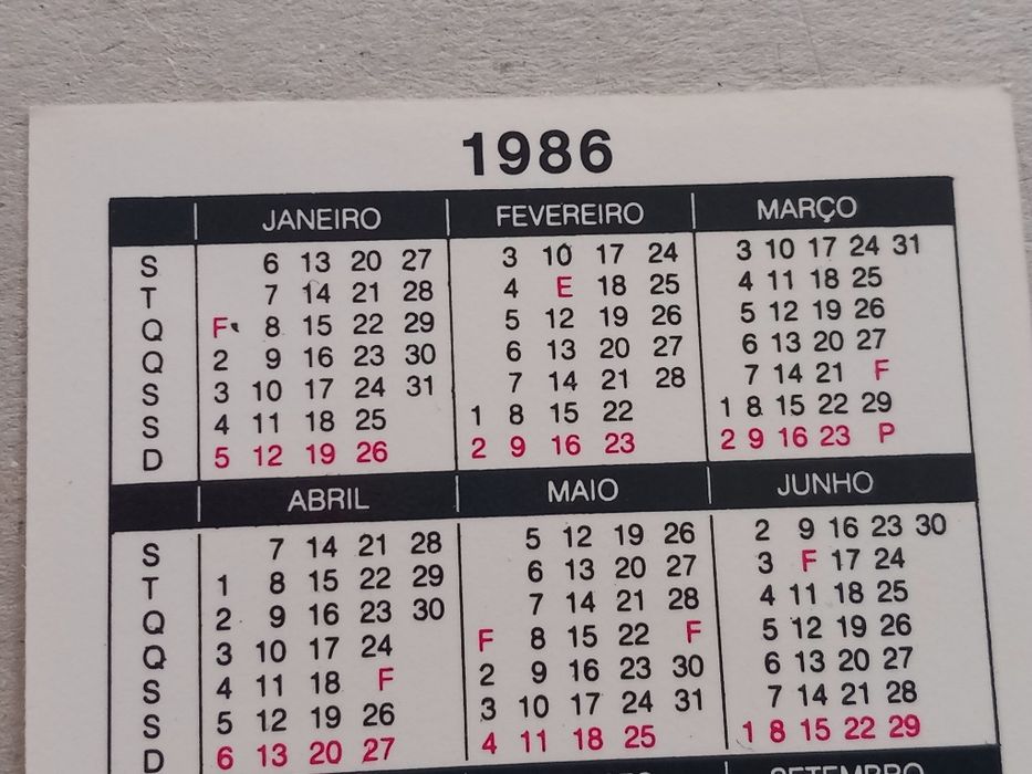 Calendários de Bolso 1986 – Célula TAP  - RARO/ PCP Lisboa (História da Aviação) - PORTES GRÁTIS