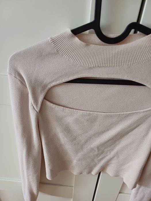 Sweterek sweter krótki top prążkowany beżowy morelowy