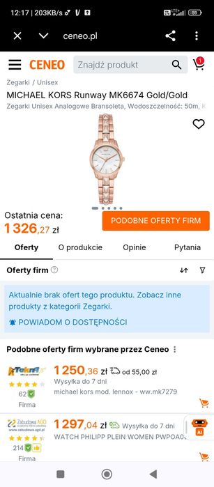 Nowy damski zegarek Michael Kors model 6674
Różowe złoto