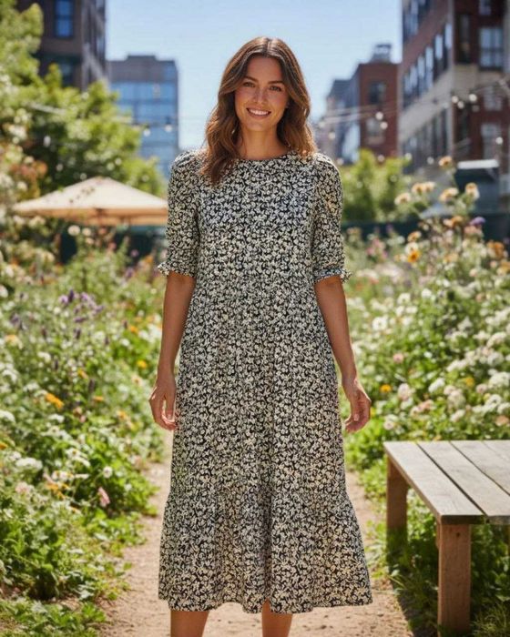 Платье в цветочный принт длинное натуральное Marks&Spencer