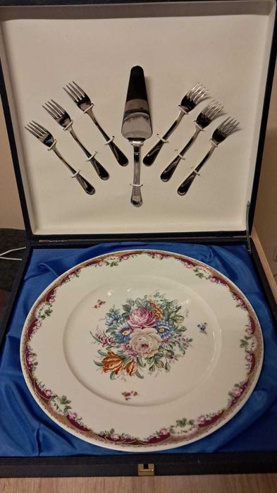 Conjunto Prato Bolo c/ Garfos e Espátula - MABA PORCELLANE LIMOGES