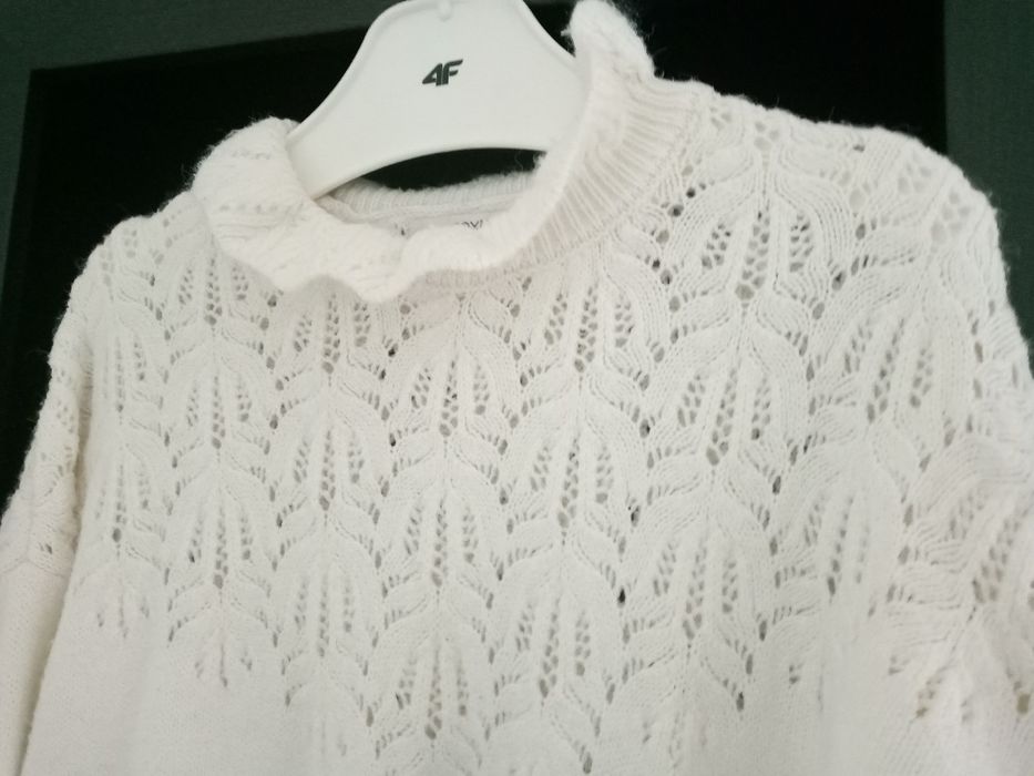 Miękki, elegancki ażurowy śmietankowy sweterek Next w rozmiarze L