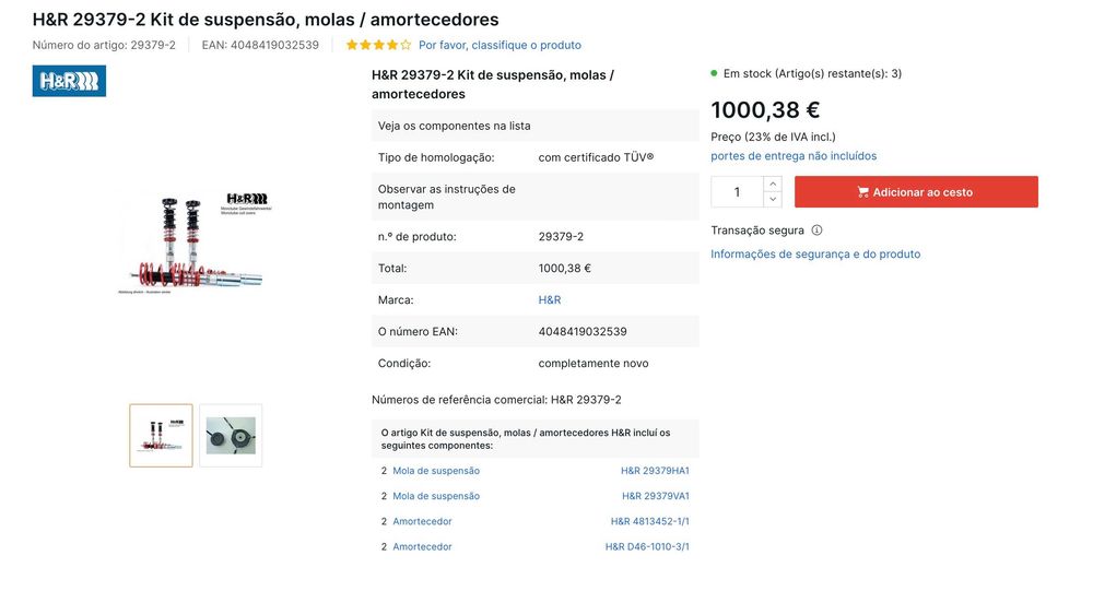 Coilovers Ibiza 6L Kit Suspensão Roscada H&R Nova | H&R 29379-2