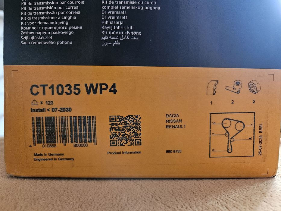Комплект ГРМ Рено К9К Continental CT1035 WP4