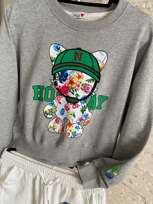 I+U=Love nowa szara bluza oversize z Misiem Miś teddy