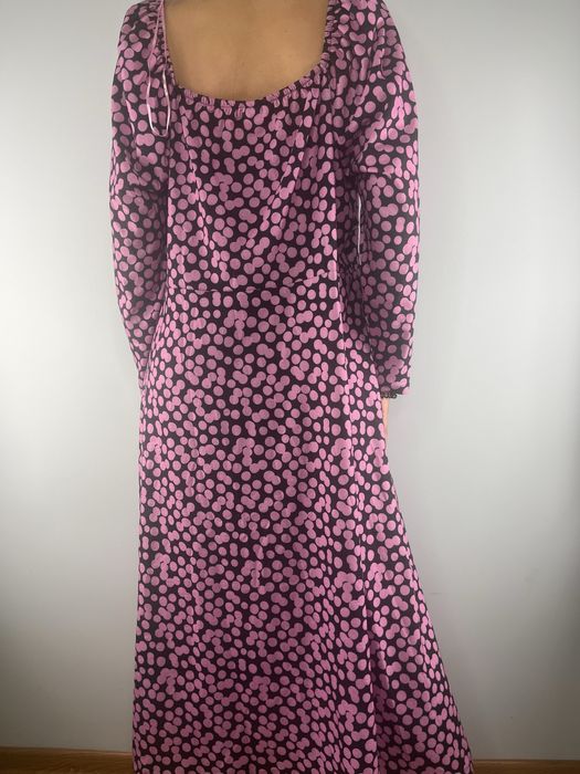 Czarna sukienka w różowe grochy midi maxi Body Flirt rozmiar 48/50