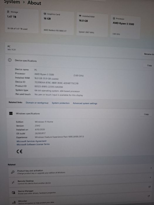 Pc AMD RX 6800XT RYZEN 5 5500 16GB RAM 3200MHZ SSD 120GB HDD 1500GB