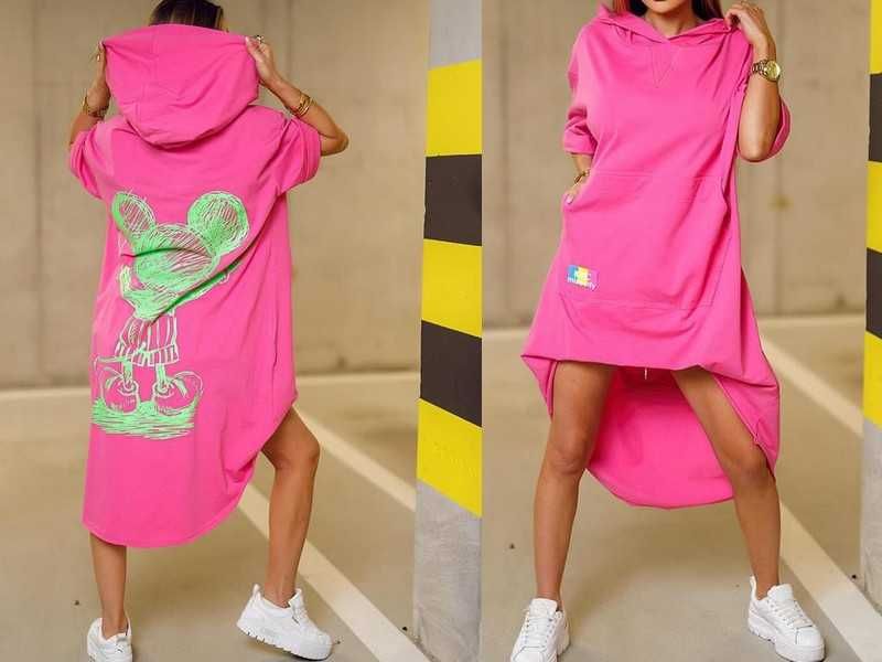 Miss City nowa bluza - tunika asymetryczna Myszka Miki puder