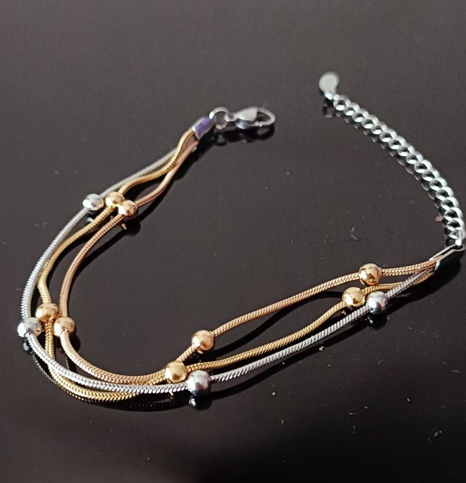 Pulseira bijuteria fina três tons