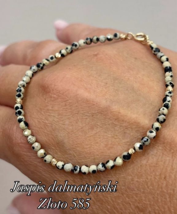 Komplet  naszyjnik z bransoletką, jaspis dalmatyński , zloto 585